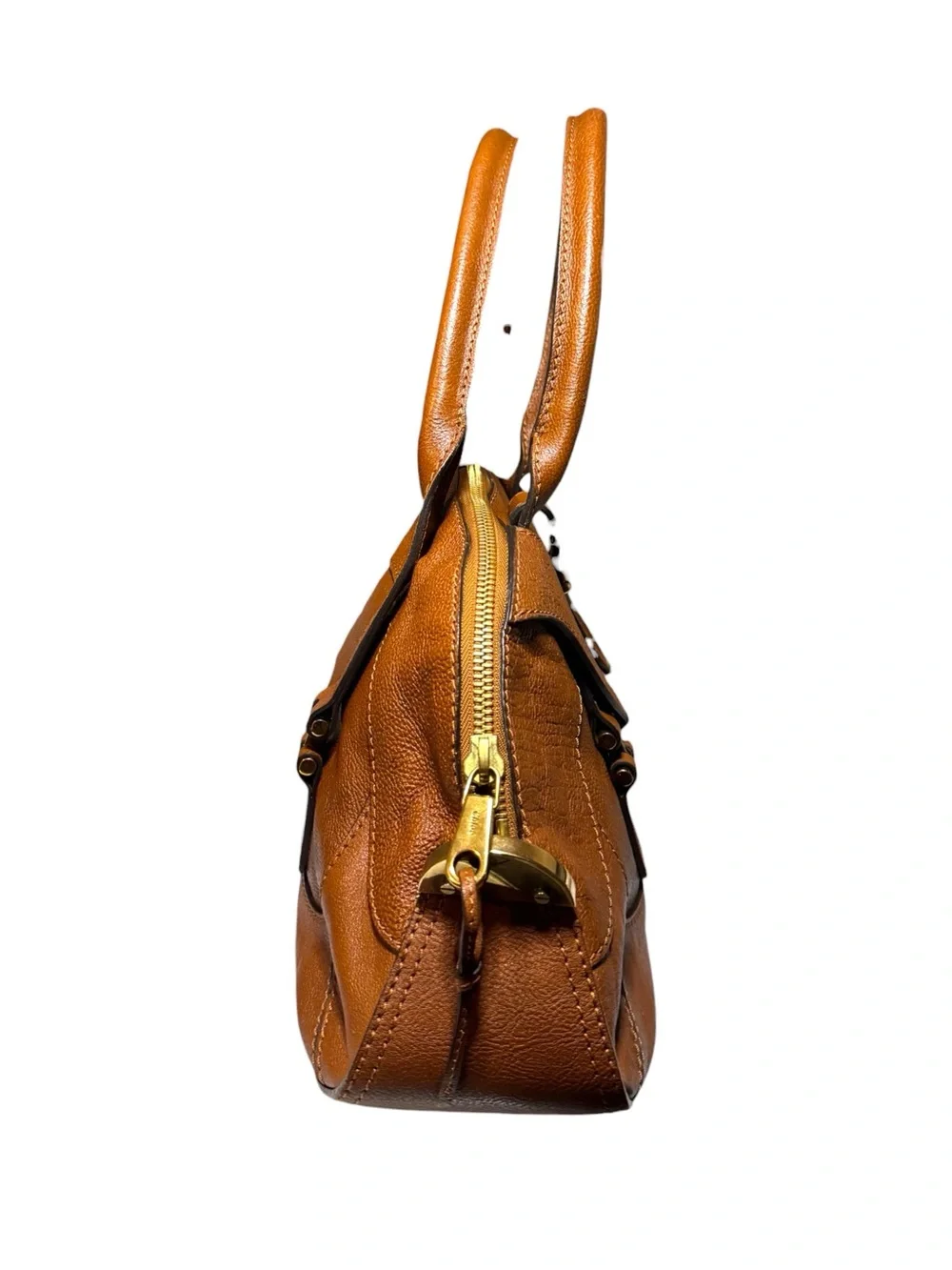 Chloe Tan Leather Bowler Dome Georgia Satchel Handbag